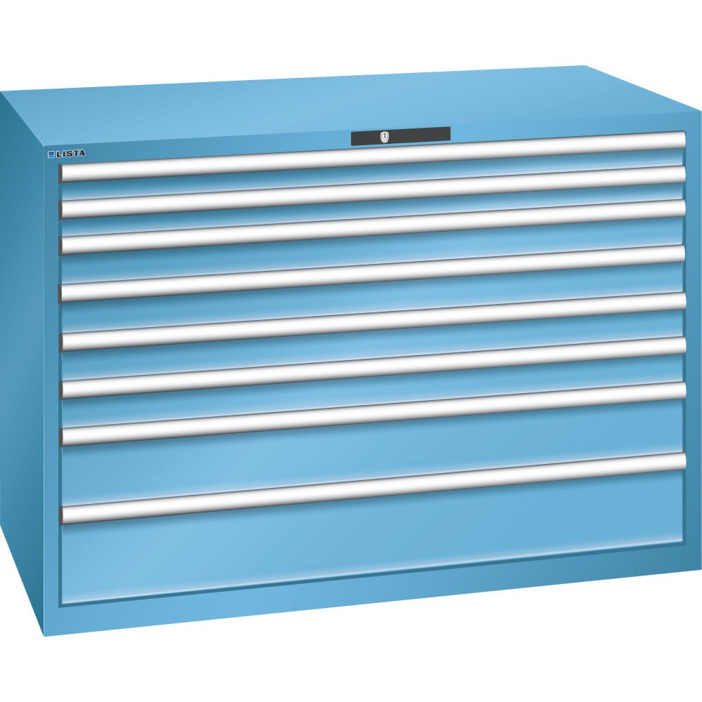 Produktabbildung: LISTA Schubladenschrank 78x36E, (BxTxH) 1431x725x1000mm, 8 Schubladen, Fronthöhen 75-200mm, lichtblau, KEY Lock