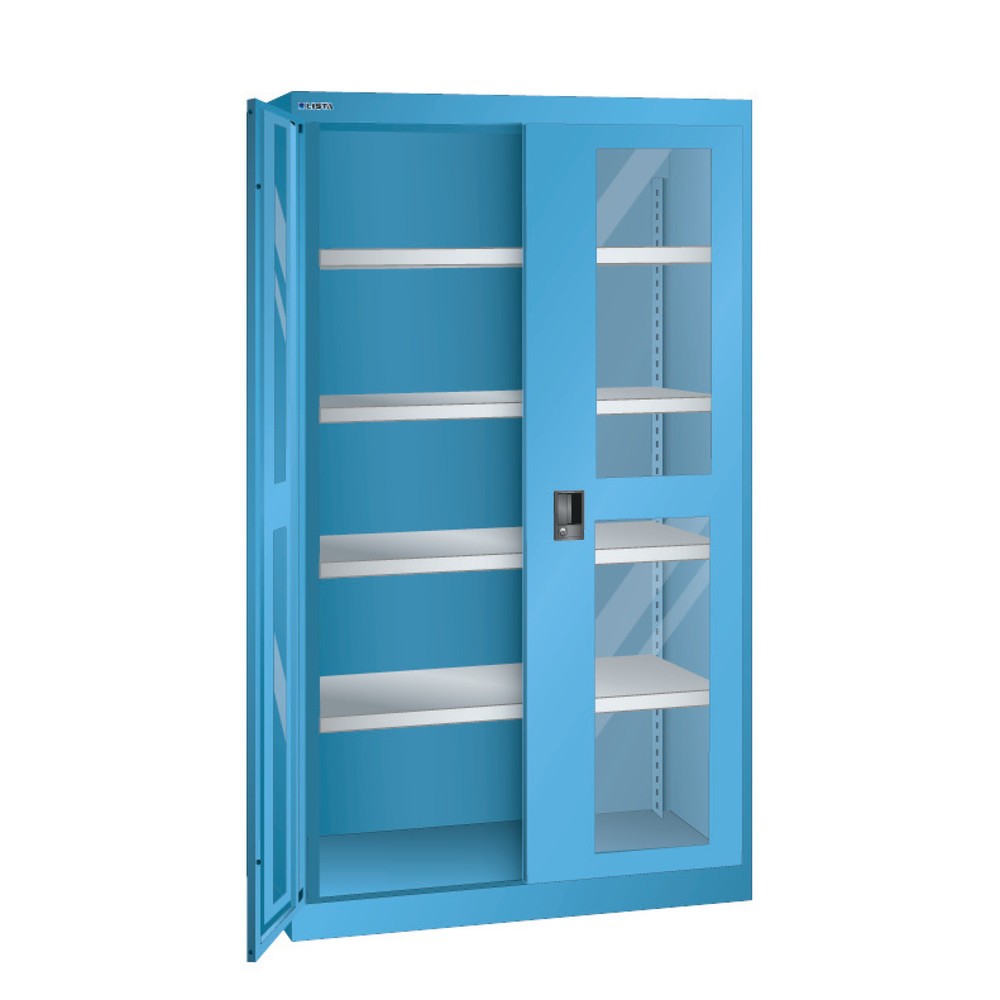 Produktabbildung: LISTA Schwerlastschrank mit Sichtfenster, 4 Fachböden, HxBxT 1.950 x 1.100 x 641 mm, lichtblau