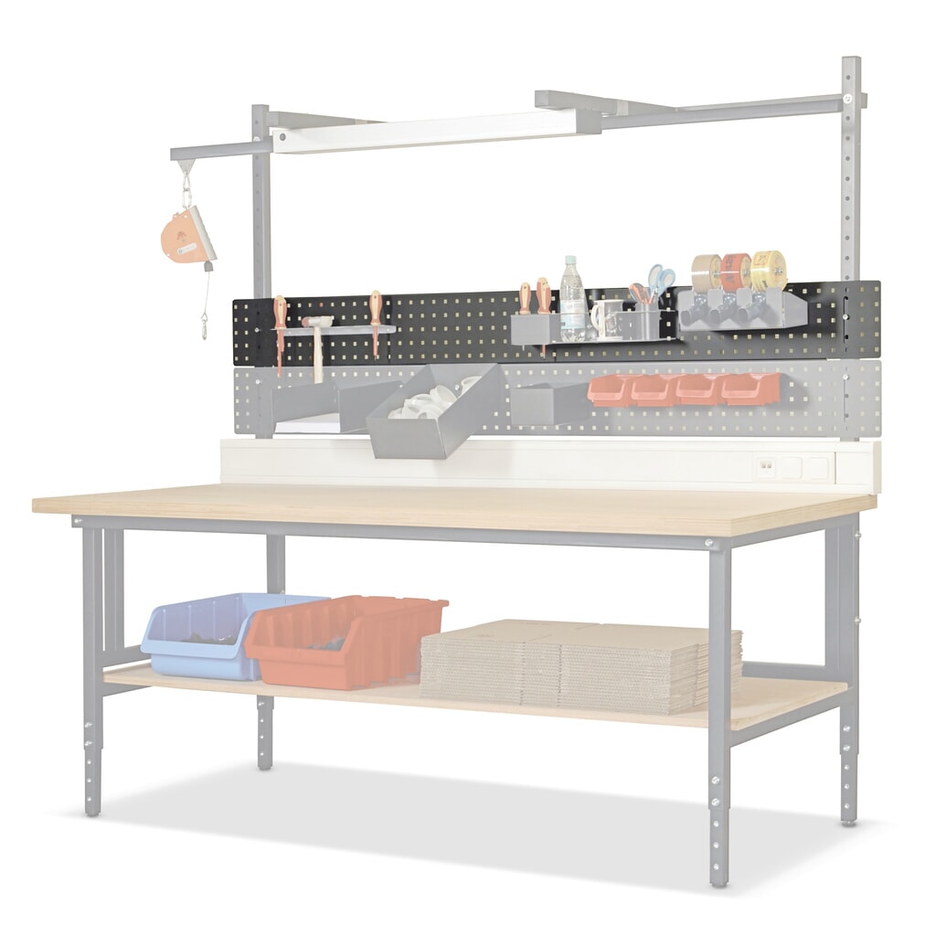 Produktabbildung: Lochblech für DAHMEN Packtische Classic und Multiplex, HxB 200 x 1.600 mm, lichtgrau