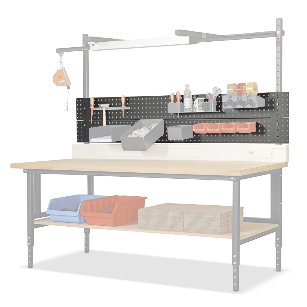 Produktabbildung: Lochblech für DAHMEN Packtische Classic und Multiplex, HxB 400 x 1.600 mm, lichtgrau