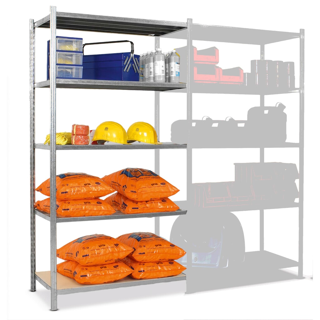 Produktabbildung Nr. 1: ManOrga Fachbodenregal, AF, mit Spanplatten, FL 221 kg, verzinkt, HxBxT 2.000 x 1.000 x 300 mm