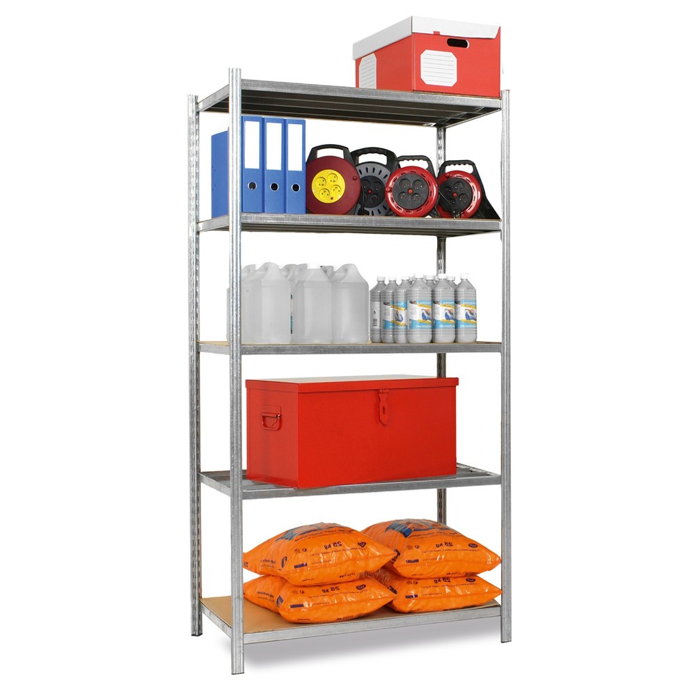 Produktabbildung: ManOrga Fachbodenregal verzinkt mit Spanplattenböden, Fachlast 221 kg, HxBxT 2.000 x 1.040 x 320 mm