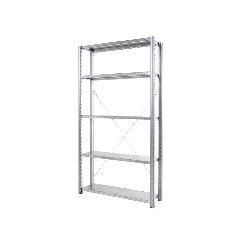Produktabbildung: ManOrga Fachbodenregal verzinkt mit 5 Stahlblechböden, Fachlast 350 kg, HxBxT 2.000 x 1.100 x 410 mm