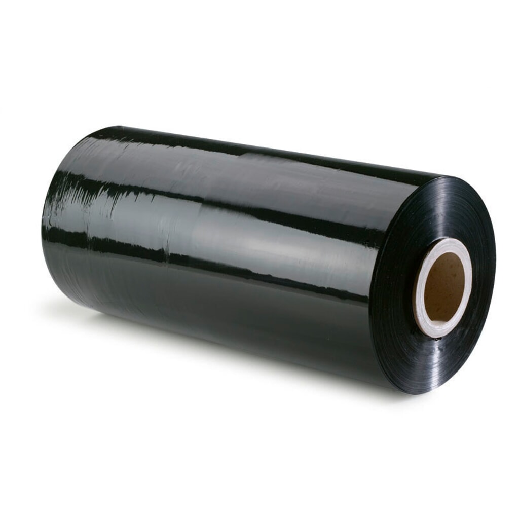 Maschinenstretchfolie, recyclebar, BxL 500 mm x 1.500 m, Stärke 23 µm, bis 145 % Vordehnung, schwarz Produktabbildung: Maschinenstretchfolie, recyclebar, BxL 500 mm x 1.500 m, Stärke 23 µm, bis 145 % Vordehnung, schwarz