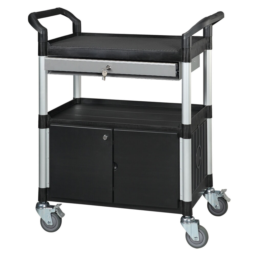 Produktabbildung: Matador Etagenwagen 818D-1 schwarz - 3 Etagen - Schrankteil + Schublade mit Schloss