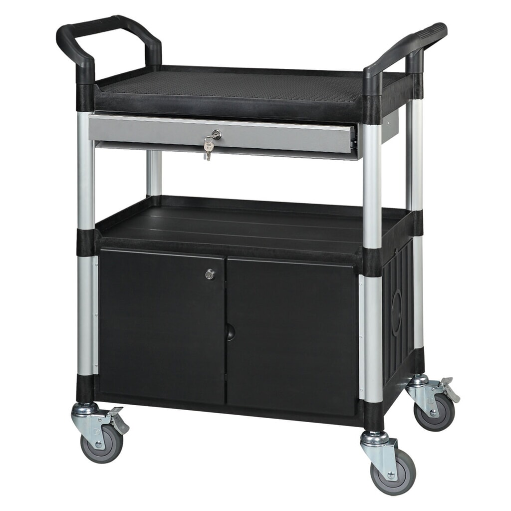 Produktabbildung: Matador Etagenwagen 818D-1 schwarz - 3 Etagen - Schrankteil + Schublade mit Schloss