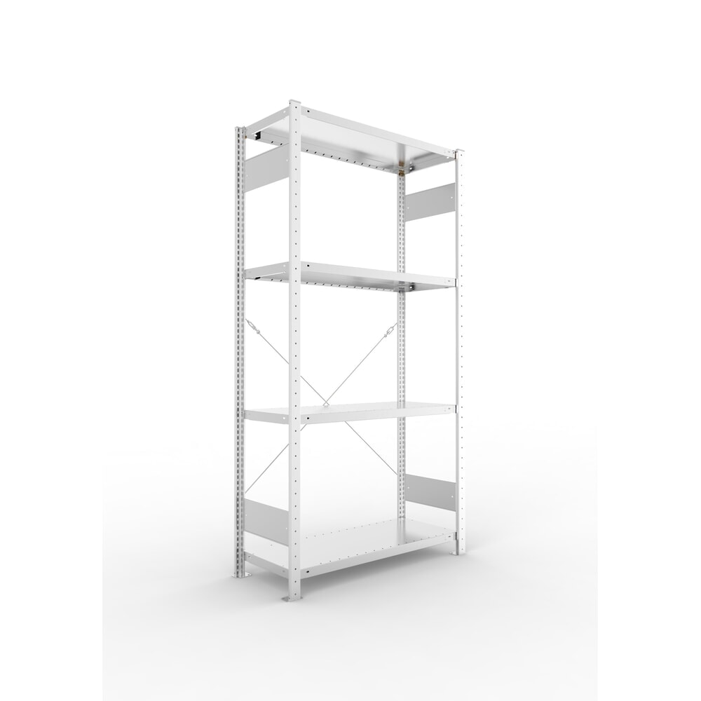 Produktabbildung: META Fachbodenregal verzinkt mit 4 Böden, Fachlast 100 kg, HxBxT 2.000 x 1.056 x 436 mm