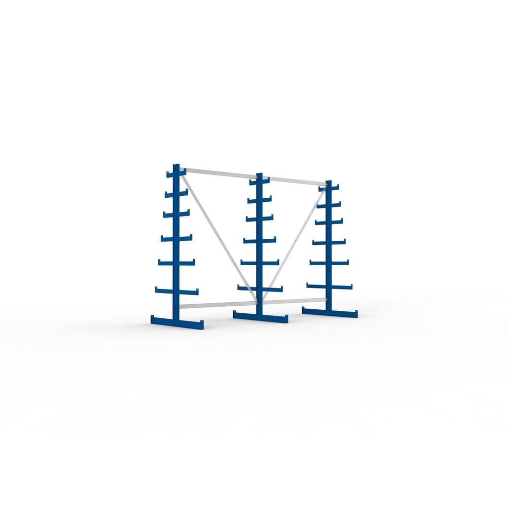 Produktabbildung: META Komplettpaket Kragarmregal, doppelseitig, Tragkraft pro Arm 150 kg, HxBxT 2.000 x 2.755 x 1.090 mm, 3 Ständer