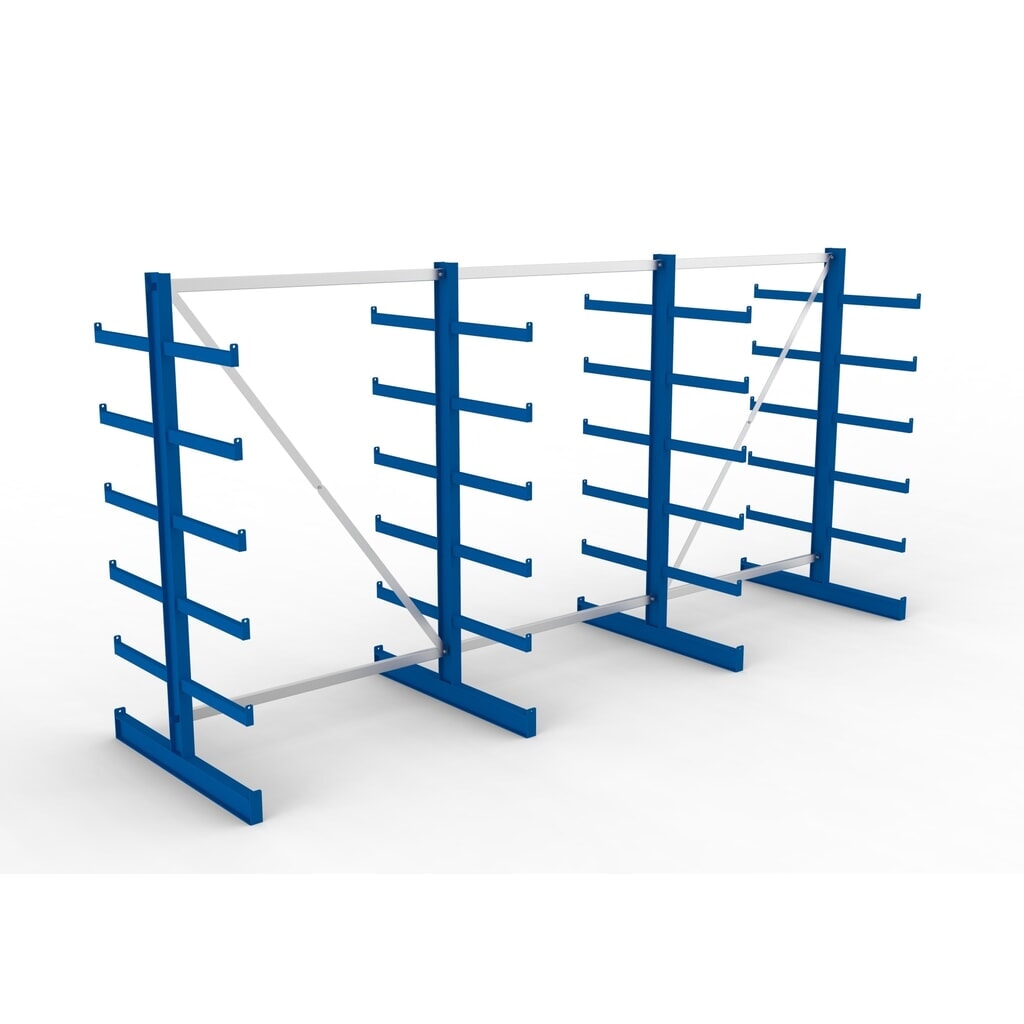 META Komplettpaket Kragarmregal, doppelseitig, Tragkraft pro Arm 200 kg, HxBxT 2.000 x 4.105 x 1.150 mm, 4 Ständer Produktabbildung Nr. 2: META Komplettpaket Kragarmregal, doppelseitig, Tragkraft pro Arm 200 kg, HxBxT 2.000 x 4.105 x 1.150 mm, 4 Ständer