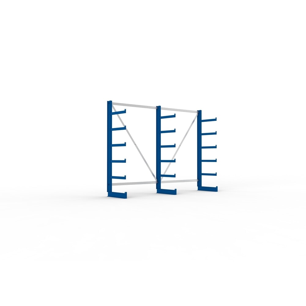 Produktabbildung: META Komplettpaket Kragarmregal, einseitig, Tragkraft pro Arm 200 kg, HxBxT 2.000 x 2.755 x 630 mm, 3 Ständer