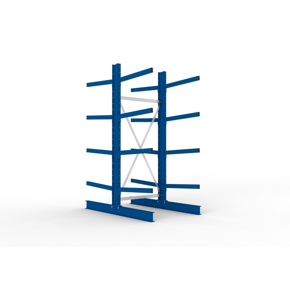 Produktabbildung: META Kragarmregal Grundfeld, doppelseitig, Tragkraft pro Arm 250 kg, HxBxT 2.500 x 1.103 x 1.840 mm