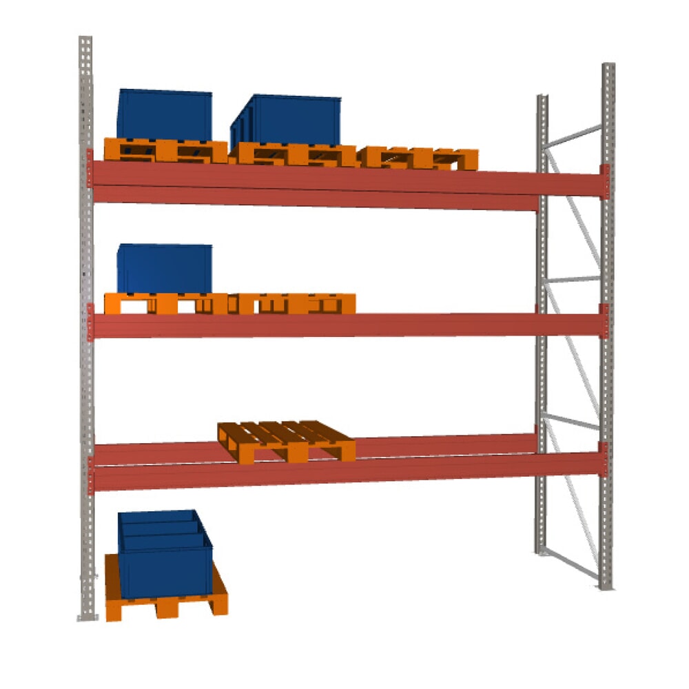Produktabbildung: META MULTIPAL Palettenregal Grundfeld, Fachlast 3880 kg, 16 Palettenplätze, HxBxT 3800 x 3800 x 1100 mm