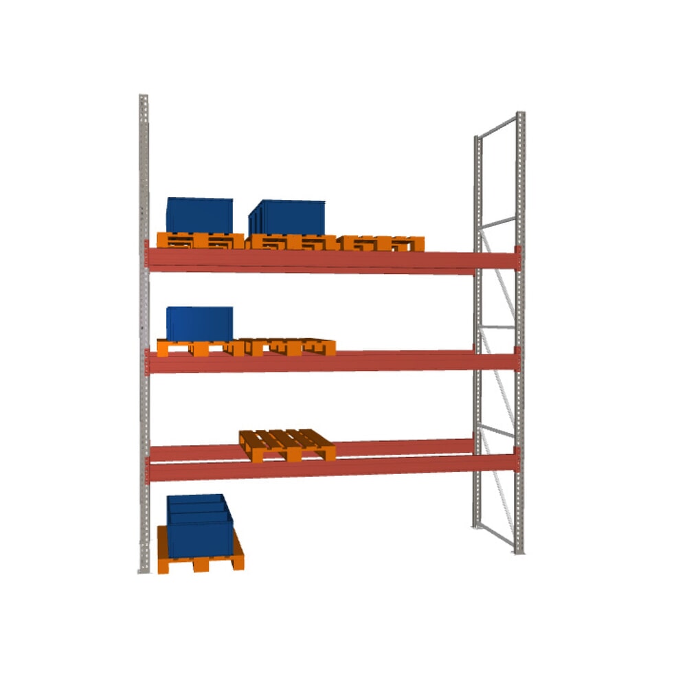 Produktabbildung: META MULTIPAL Palettenregal Grundfeld, Fachlast 3880 kg, 16 Palettenplätze, HxBxT 4400 x 3800 x 1100 mm
