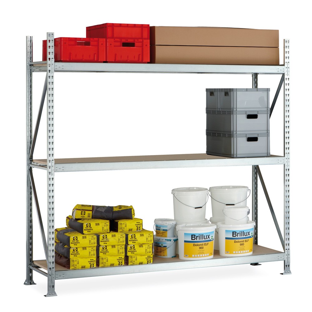 Produktabbildung: META Weitspannregal, mit Spanplatten, FL 600 kg, GF, HxBxT 2.200 x 2.200 x 650 mm