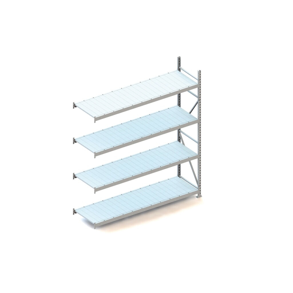 META Weitspannregal, mit Stahlpaneelen, FL 600 kg, AF, HxBxT 2.500 x 2.200 x 650 mm Produktabbildung: META Weitspannregal, mit Stahlpaneelen, FL 600 kg, AF, HxBxT 2.500 x 2.200 x 650 mm