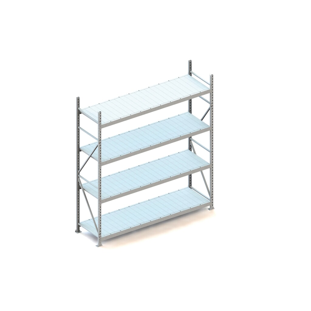 META Weitspannregal, mit Stahlpaneelen, FL 600 kg, GF, HxBxT 2.500 x 2.200 x 650 mm Produktabbildung: META Weitspannregal, mit Stahlpaneelen, FL 600 kg, GF, HxBxT 2.500 x 2.200 x 650 mm