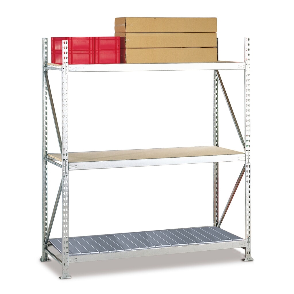 META Weitspannregal, mit Stahlpaneelen, FL 600 kg, GF, HxBxT 2.200 x 1.800 x 650 mm Produktabbildung: META Weitspannregal, mit Stahlpaneelen, FL 600 kg, GF, HxBxT 2.200 x 1.800 x 650 mm