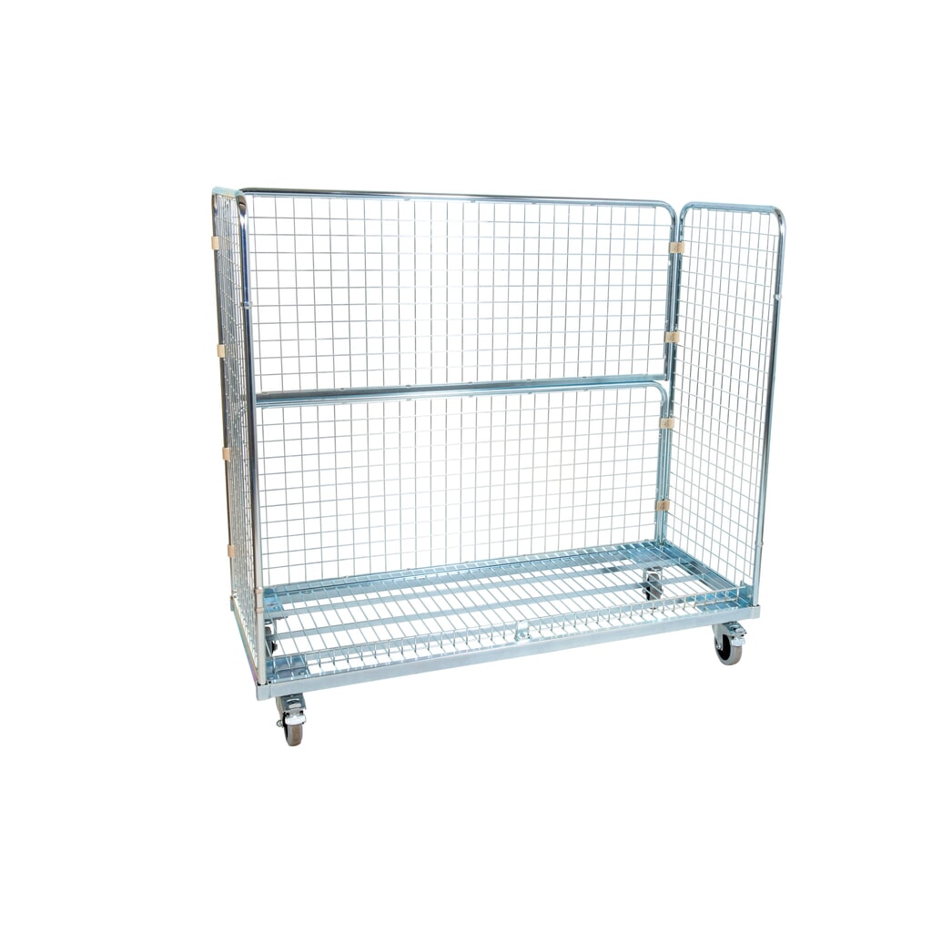 Metall-Rollbehälter, 3-seitig, feinmaschig, HxBxT 1.400 x 620 x 1.500 mm Produktabbildung: Metall-Rollbehälter, 3-seitig, feinmaschig, HxBxT 1.400 x 620 x 1.500 mm