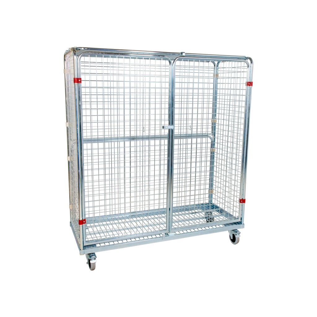 Produktabbildung: Metall-Rollbehälter, 5-seitig, feinmaschig, Anti-Diebstahl, HxBxT 1.400 x 620 x 1.500 mm