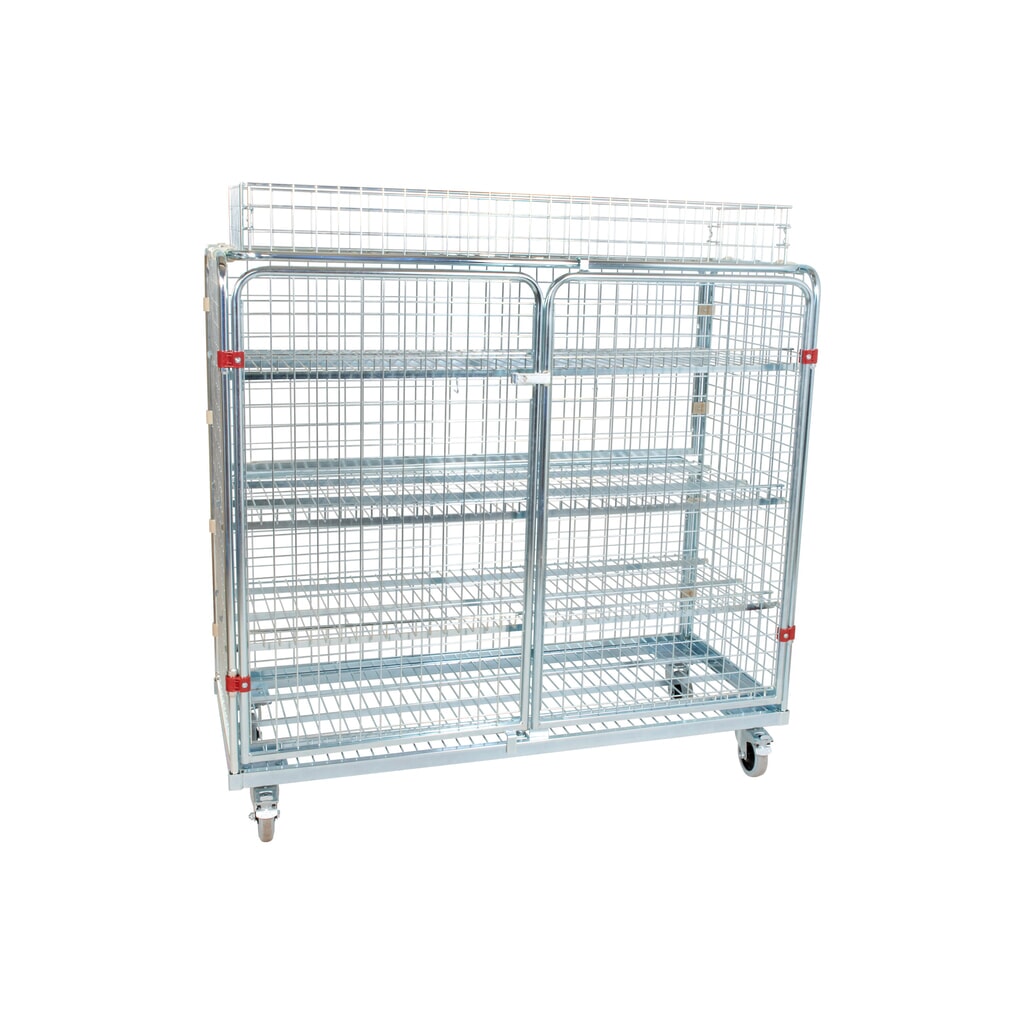 Produktabbildung: Metall-Rollbehälter, 5-seitig, feinmaschig, inkl. Aufsatzkorb, HxBxT 1.700 x 620 x 1.500 mm