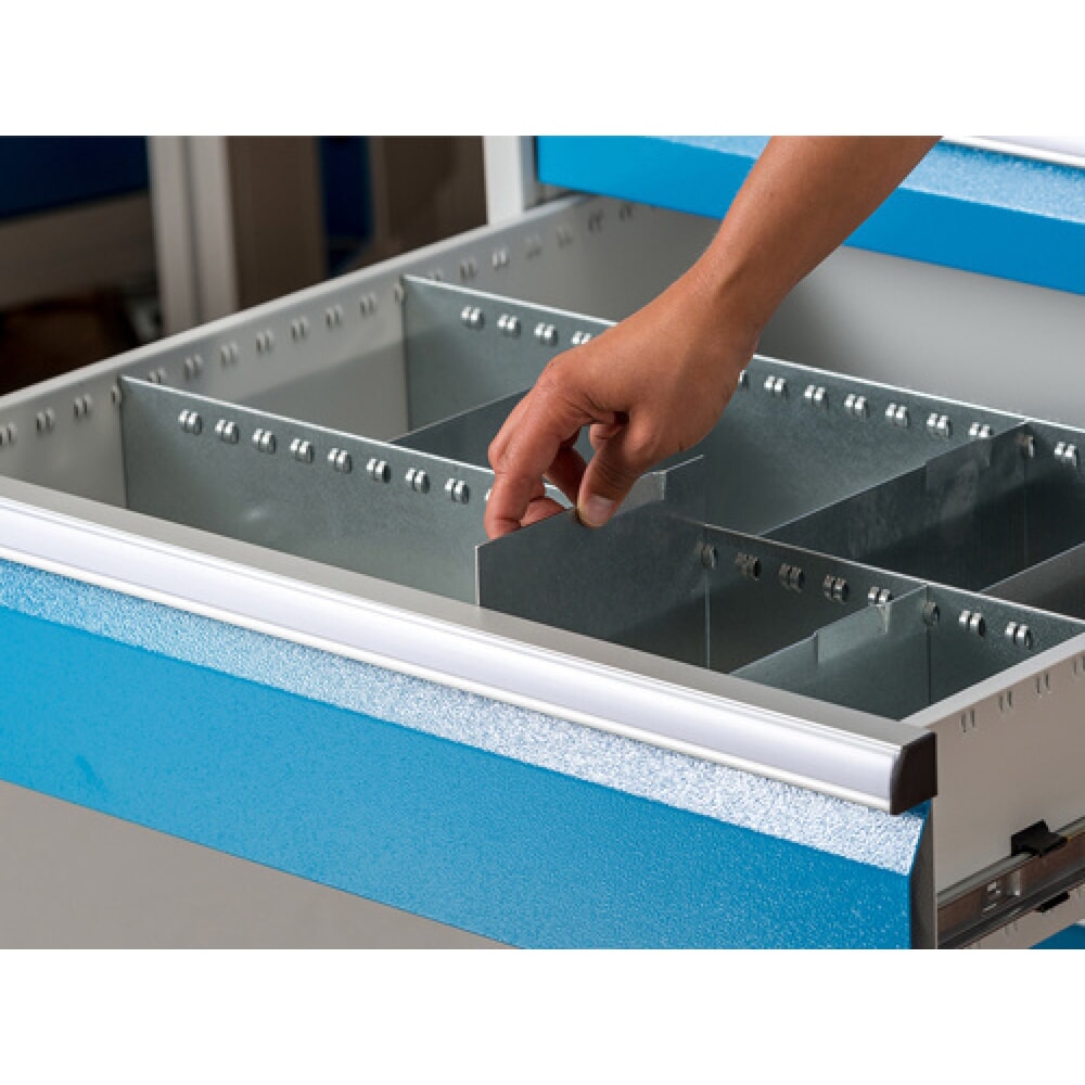Produktabbildung Nr. 3: Metall-Schubladeneinteilung für Bedrunka+Hirth Reihenwerkbänke, für Fronthöhe 150 mm, 4 Fächer
