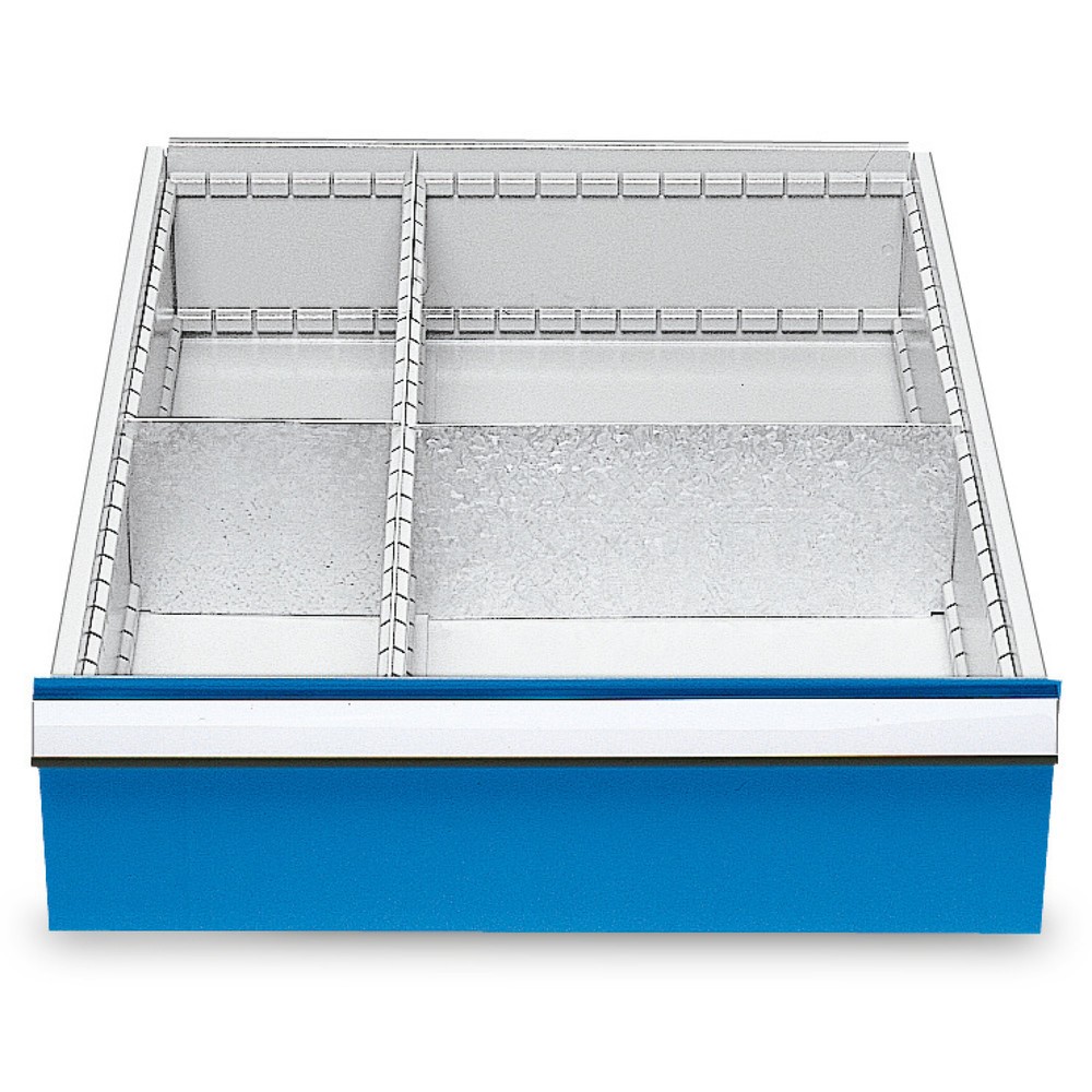 Produktabbildung: Metall-Schubladeneinteilung für Bedrunka+Hirth Reihenwerkbänke, für Fronthöhe 150 mm, 4 Fächer