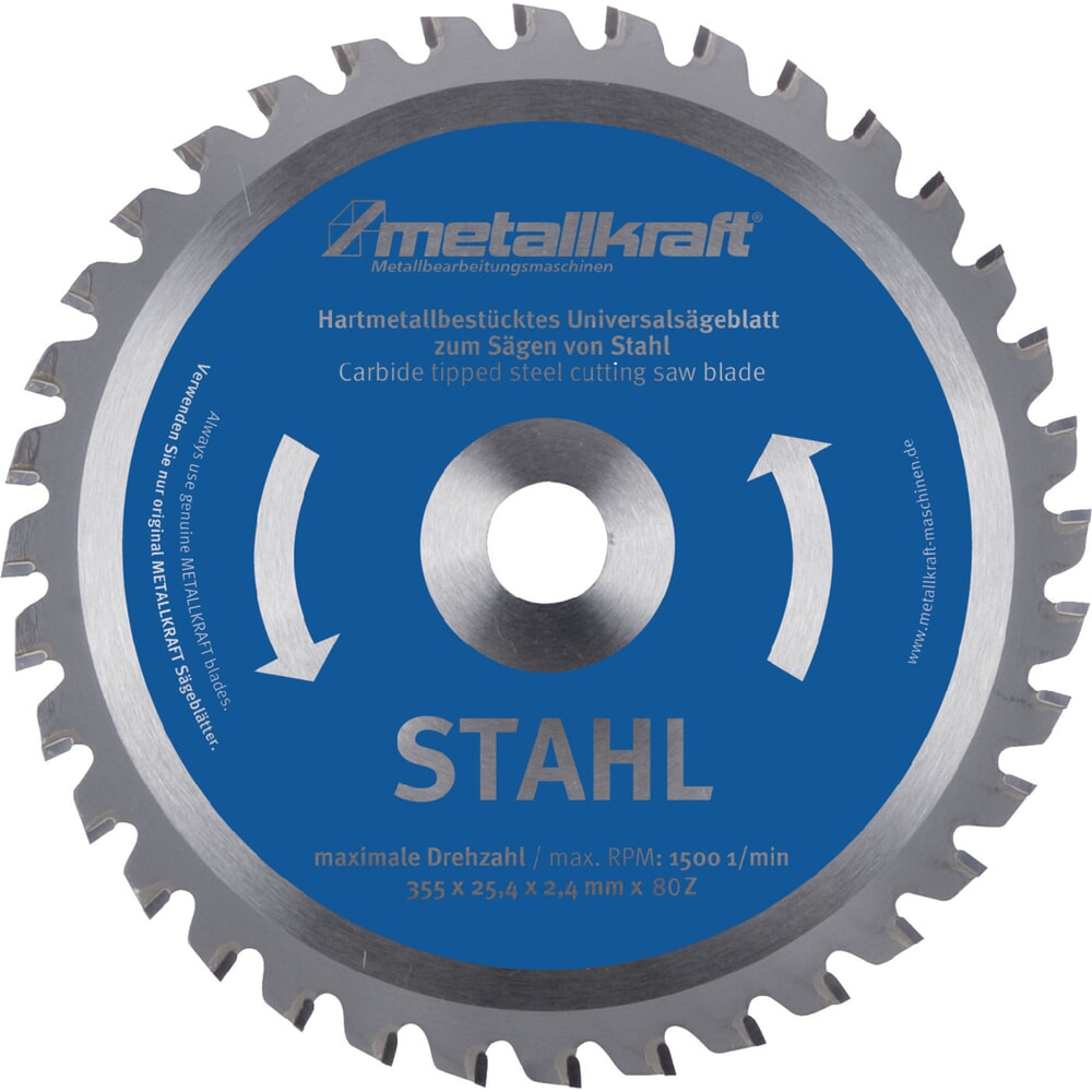 Produktabbildung: METALLKRAFT Metallkreissägeblatt STA D.355mm B.2,4mm HM Bohrungs-D.25,4mm Z.80