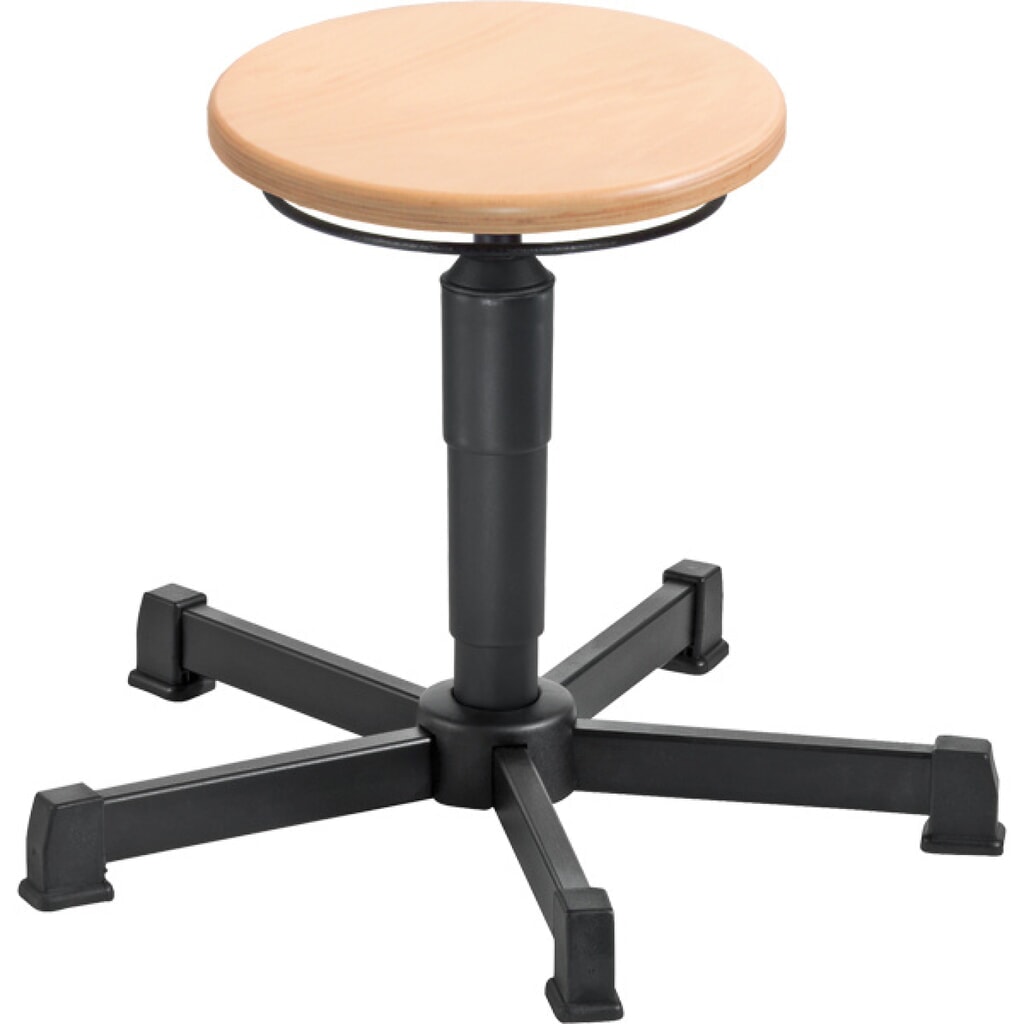 meychair Hocker Allround, Sitz aus Buche, Sitzhöhe 350-480 mm, Stahlbasis, Bodengleiter Produktabbildung: meychair Hocker Allround, Sitz aus Buche, Sitzhöhe 350-480 mm, Stahlbasis, Bodengleiter