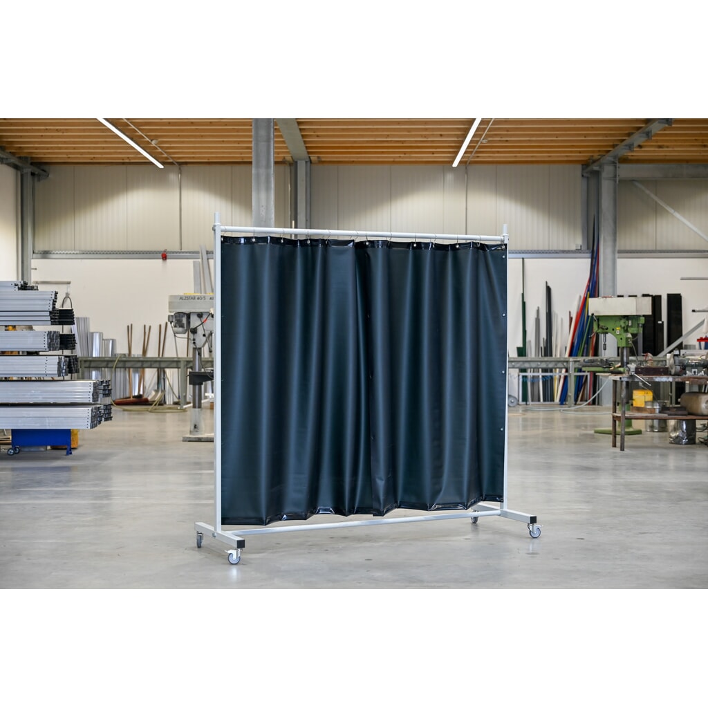 Mobile Schutzstellwand, nach ISO EN 25980 (EN 1598), 1-tlg., Plane 0,4 mm, dunkelgrün/matt Produktabbildung Nr. 2: Mobile Schutzstellwand, nach ISO EN 25980 (EN 1598), 1-tlg., Plane 0,4 mm, dunkelgrün/matt