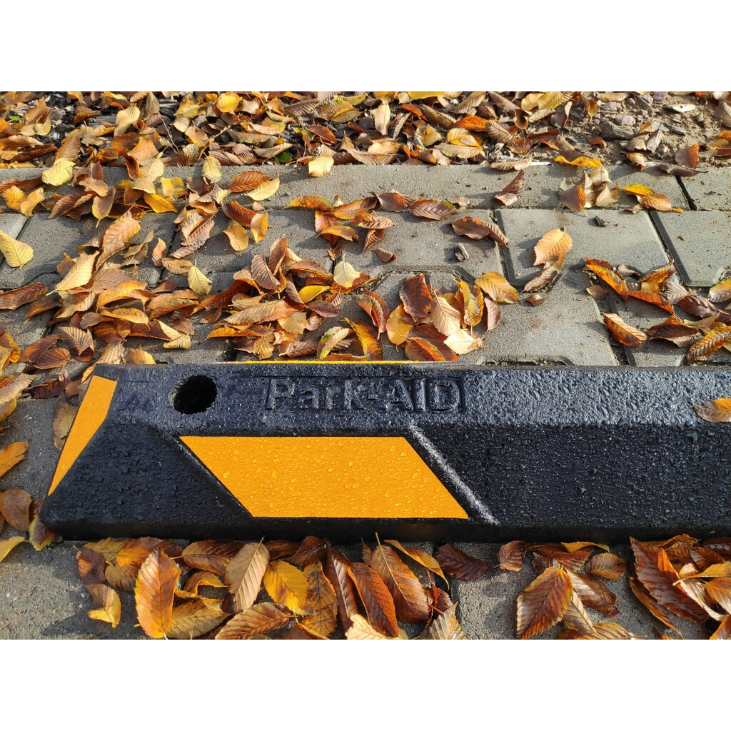 Produktabbildung Nr. 4: MORAVIA Radstopp Park-AID®, schwarz mit gelben Reflexstreifen, Breite 900 mm