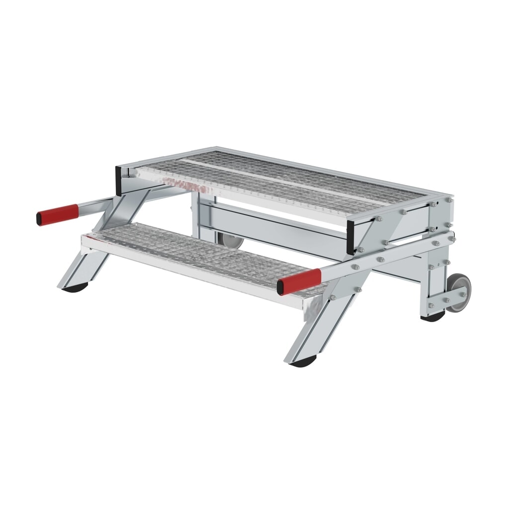 Munk Arbeitspodest fahrbar, Stufenbreite 1000 mm, Stahl-Gitterrost