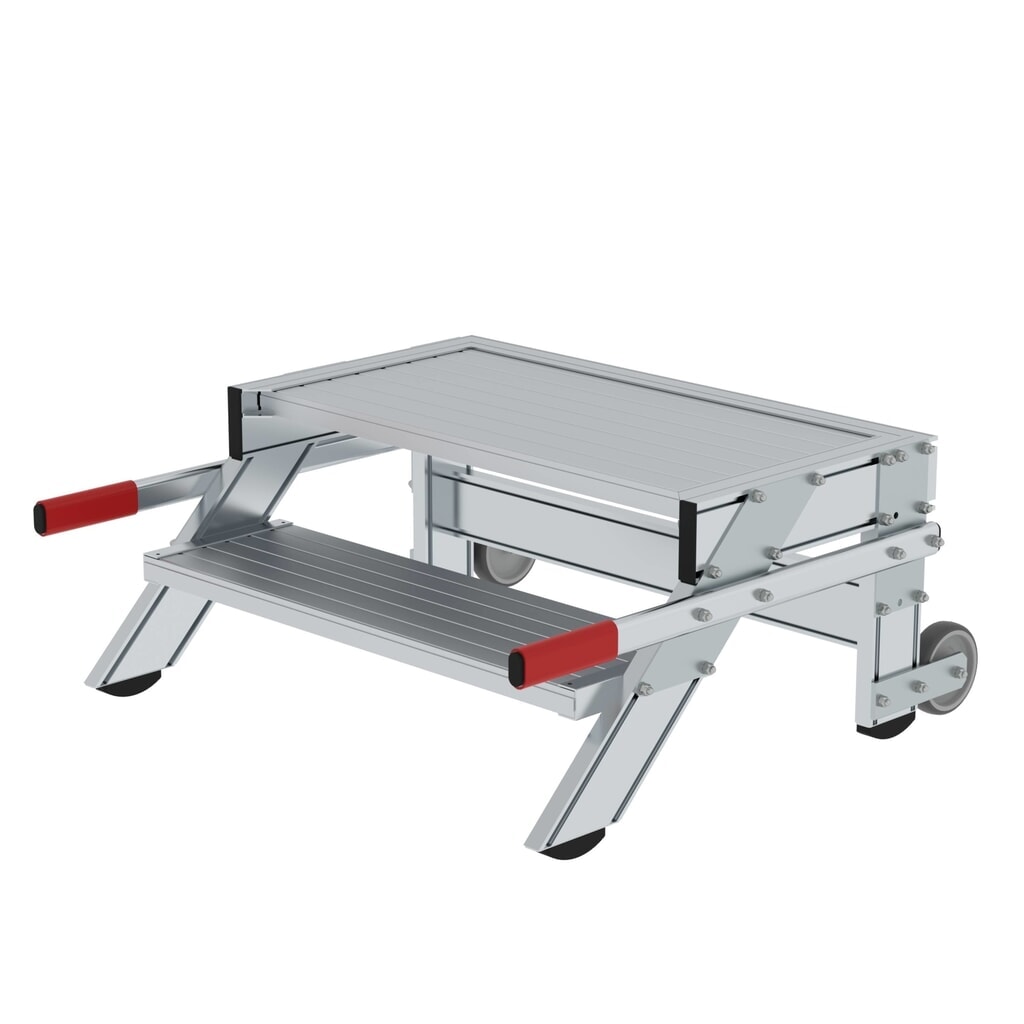 Munk Arbeitspodest fahrbar, Stufenbreite 800 mm, Aluminium geriffelt 2 Stufen Produktabbildung: Munk Arbeitspodest fahrbar, Stufenbreite 800 mm, Aluminium geriffelt 2 Stufen
