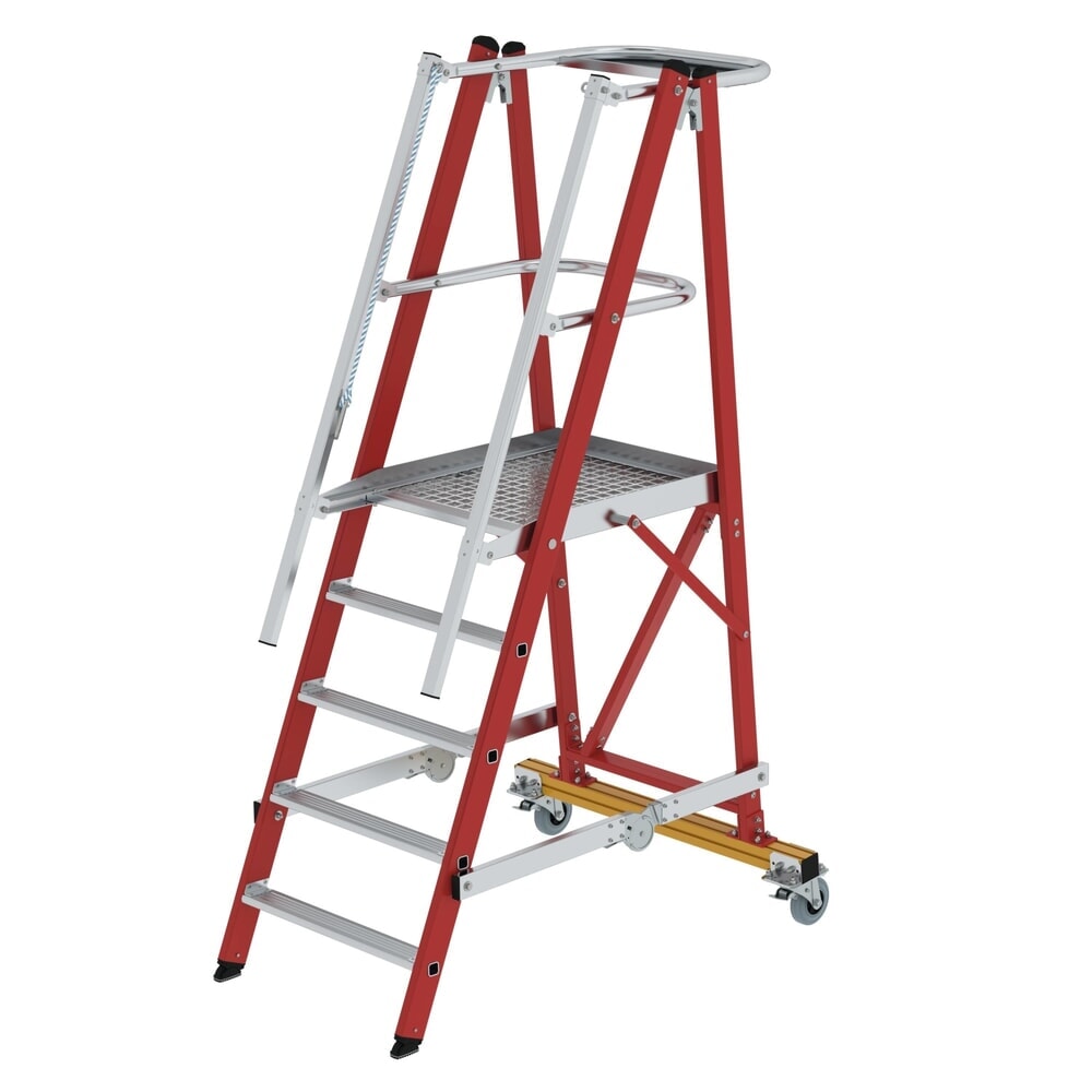 Produktabbildung: Munk Plattformleiter GFK/Alu klappbar und fahrbar mit GFK-Handlauf 5 Stufen