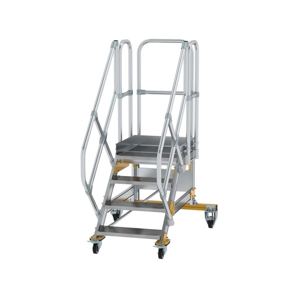 Produktabbildung: Munk Plattformtreppe 45° fahrbar Stufenbreite 600 mm 4 Stufen Aluminium geriffelt