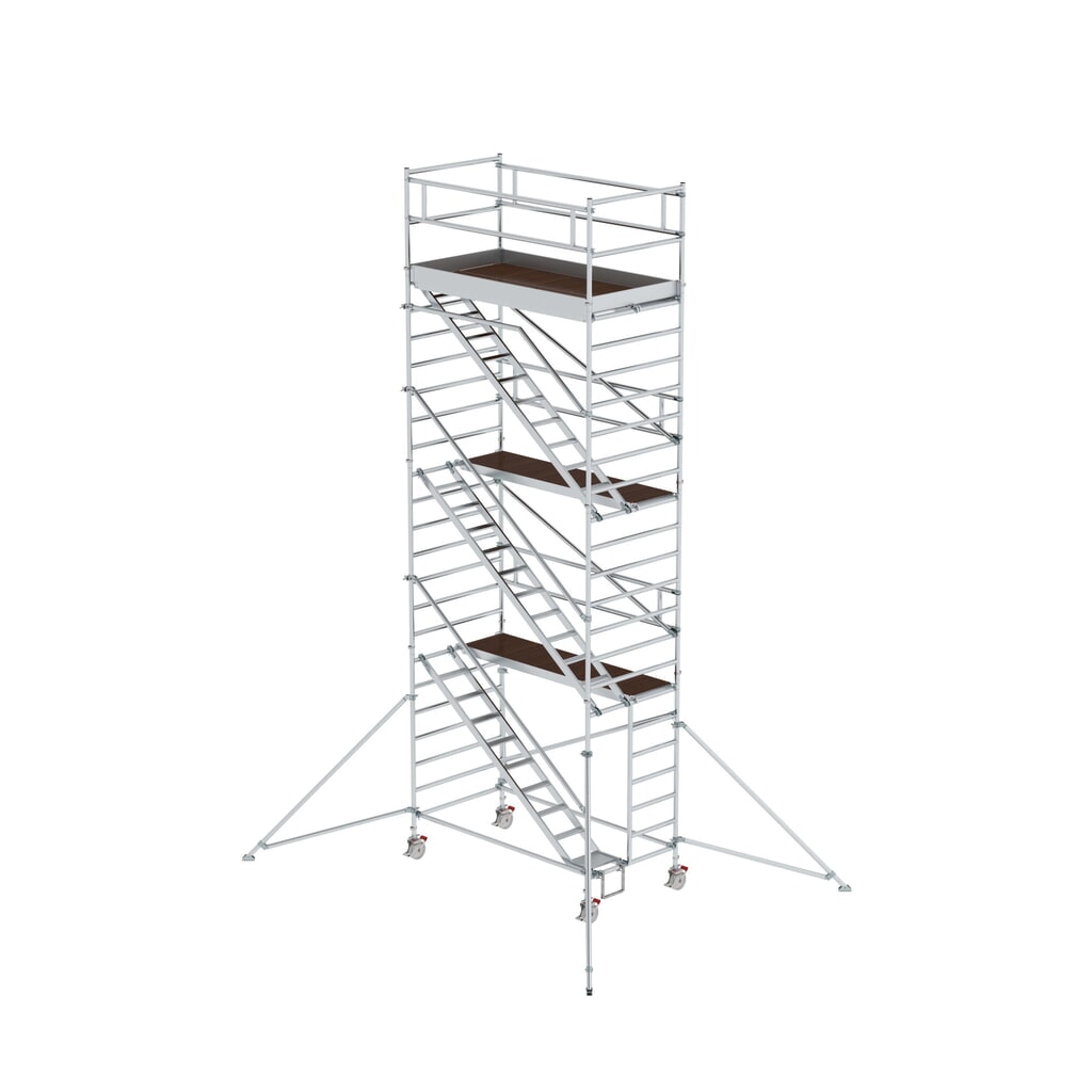 Munk Rollgerüst 1,35 x 2,45 m mit Schrägaufstiegen & Ausleger Plattformhöhe 6,35 m Produktabbildung: Munk Rollgerüst 1,35 x 2,45 m mit Schrägaufstiegen & Ausleger Plattformhöhe 6,35 m