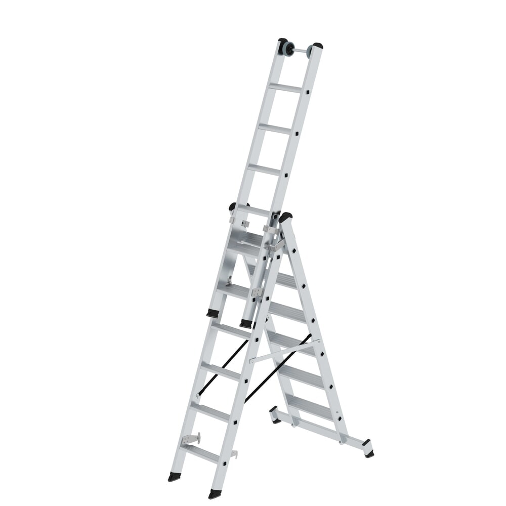 Produktabbildung: Munk Stufen-Mehrzweckleiter 3-teilig mit nivello®-Traverse 3x6 Stufen