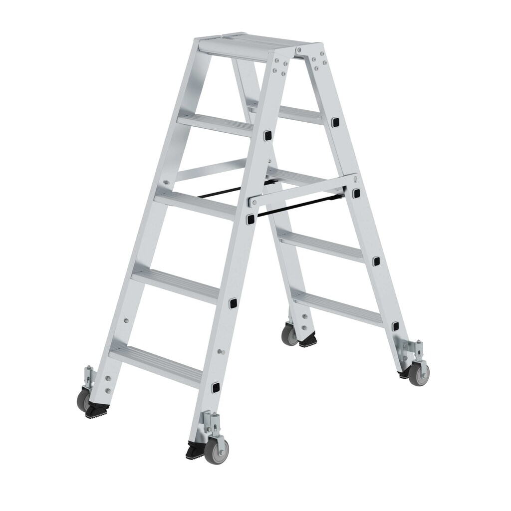 Produktabbildung: Munk Stufen-Stehleiter beidseitig begehbar mit Rollen 2x5 Stufen
