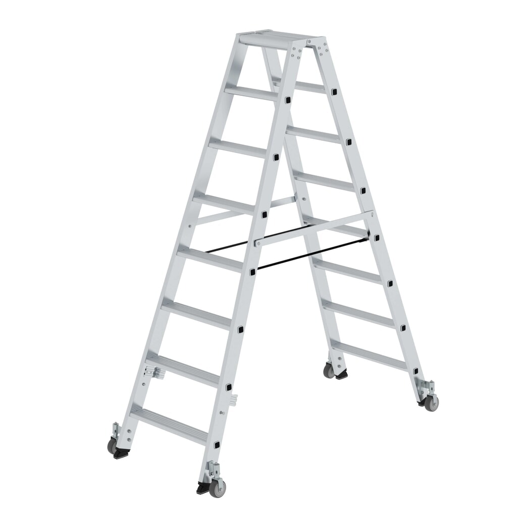 Produktabbildung: Munk Stufen-Stehleiter beidseitig begehbar mit Rollen 2x8 Stufen