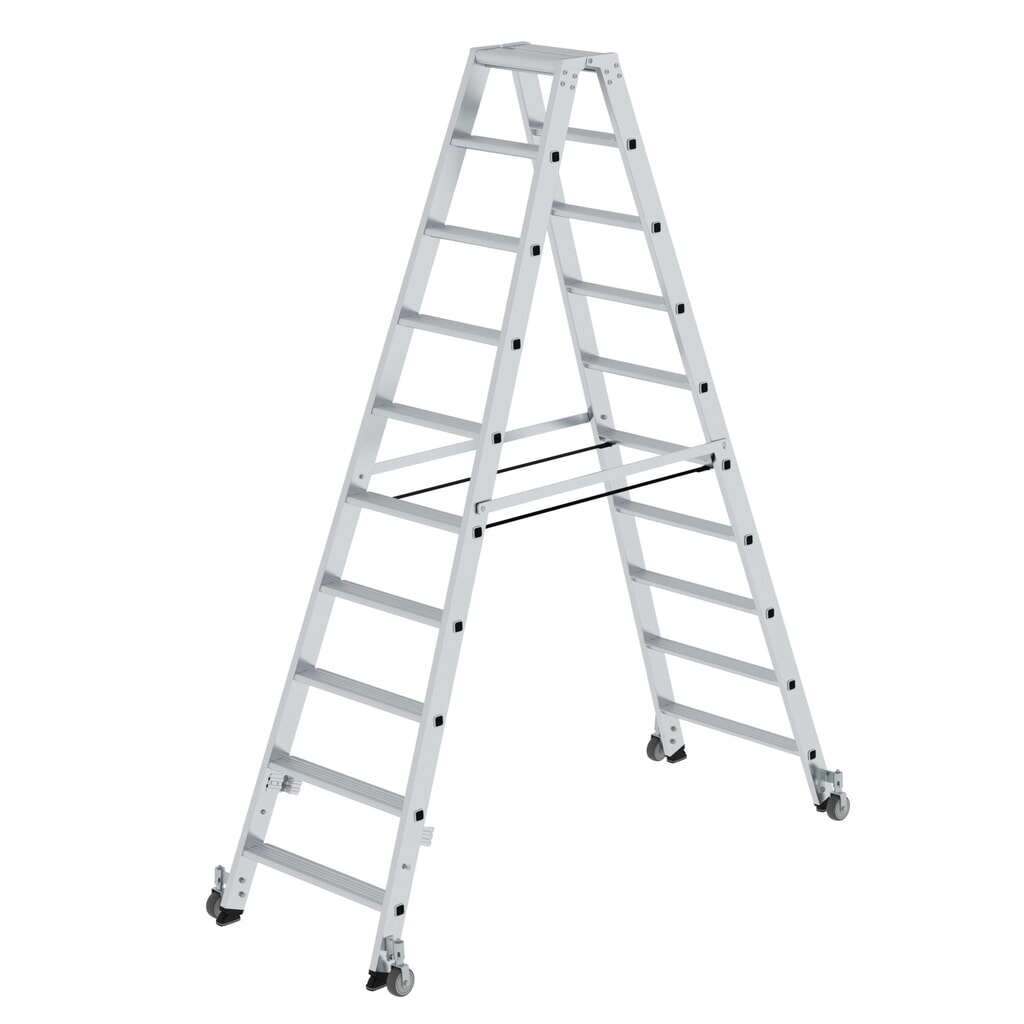 Produktabbildung: Munk Stufen-Stehleiter beidseitig begehbar mit Rollen 2x10 Stufen