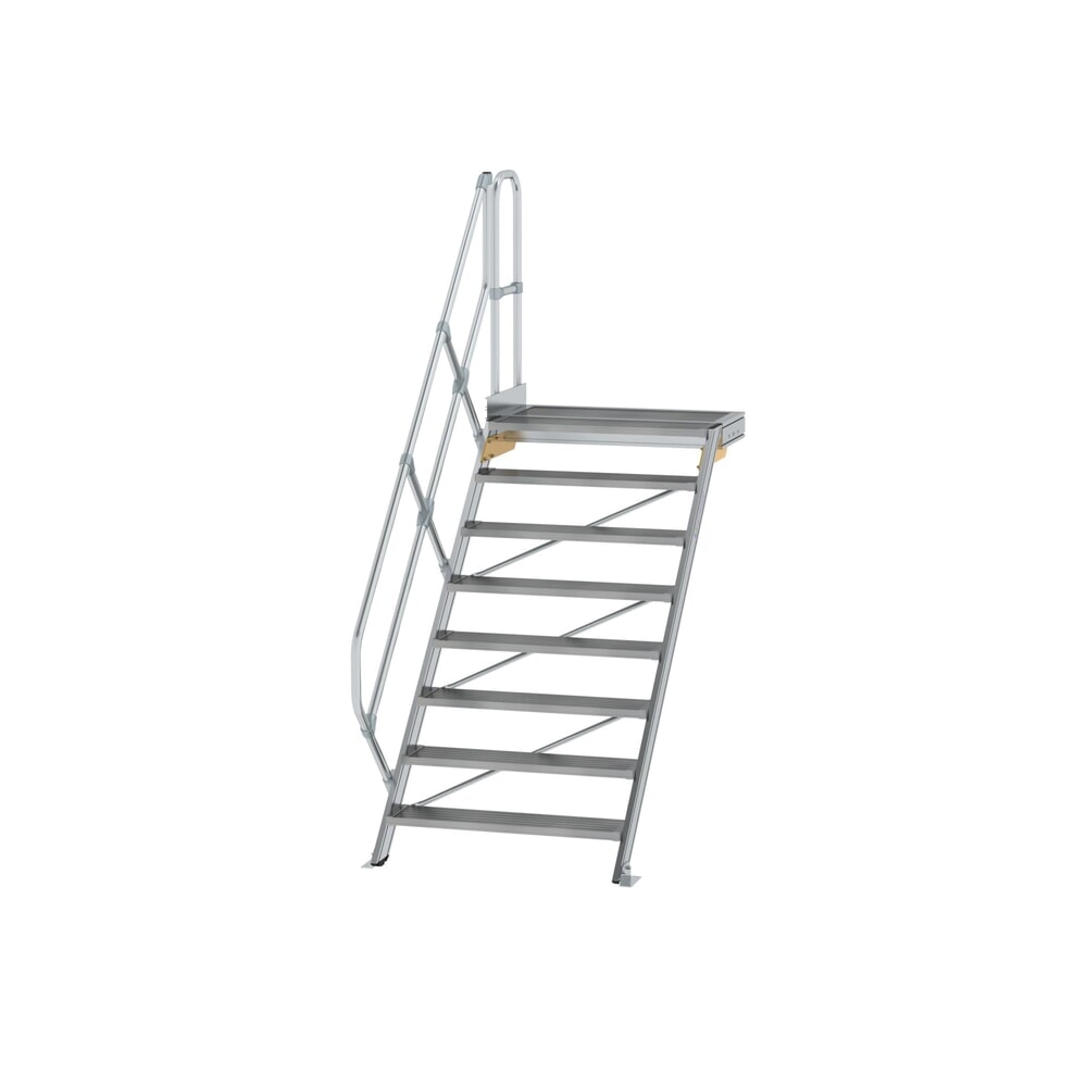 Produktabbildung: Munk Treppe mit Plattform 45° Stufenbreite 1000 mm 8 Stufen Aluminium geriffelt