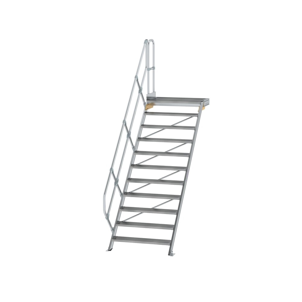 Produktabbildung: Munk Treppe mit Plattform 45° Stufenbreite 1000 mm 11 Stufen Aluminium geriffelt