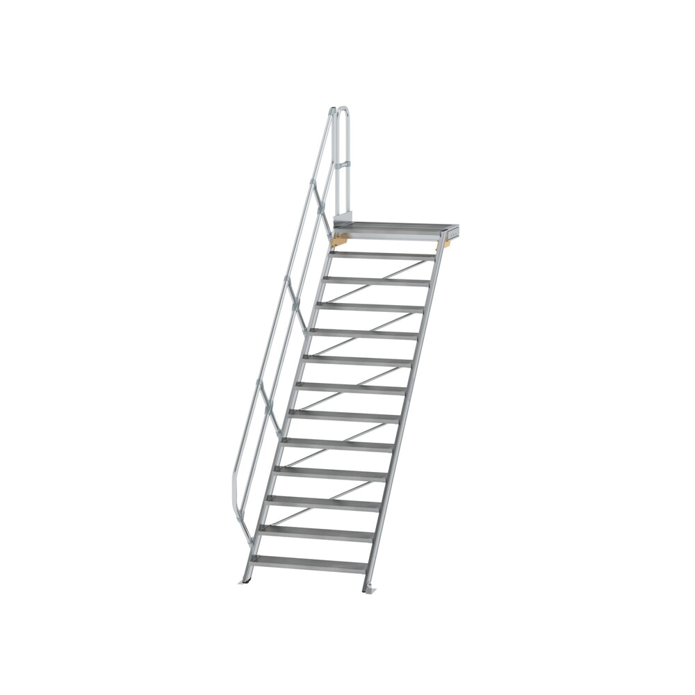 Produktabbildung: Munk Treppe mit Plattform 45° Stufenbreite 1000 mm 13 Stufen Aluminium geriffelt