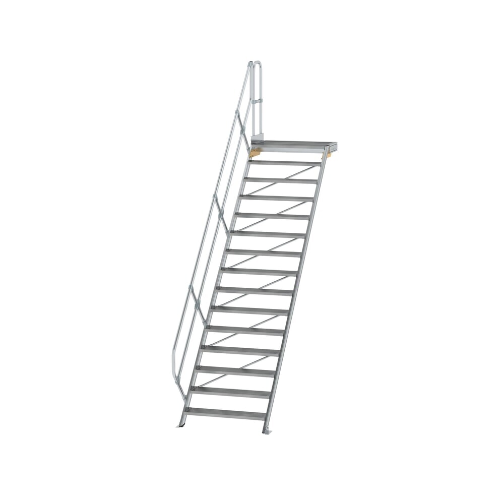 Produktabbildung: Munk Treppe mit Plattform 45° Stufenbreite 1000 mm 15 Stufen Aluminium geriffelt