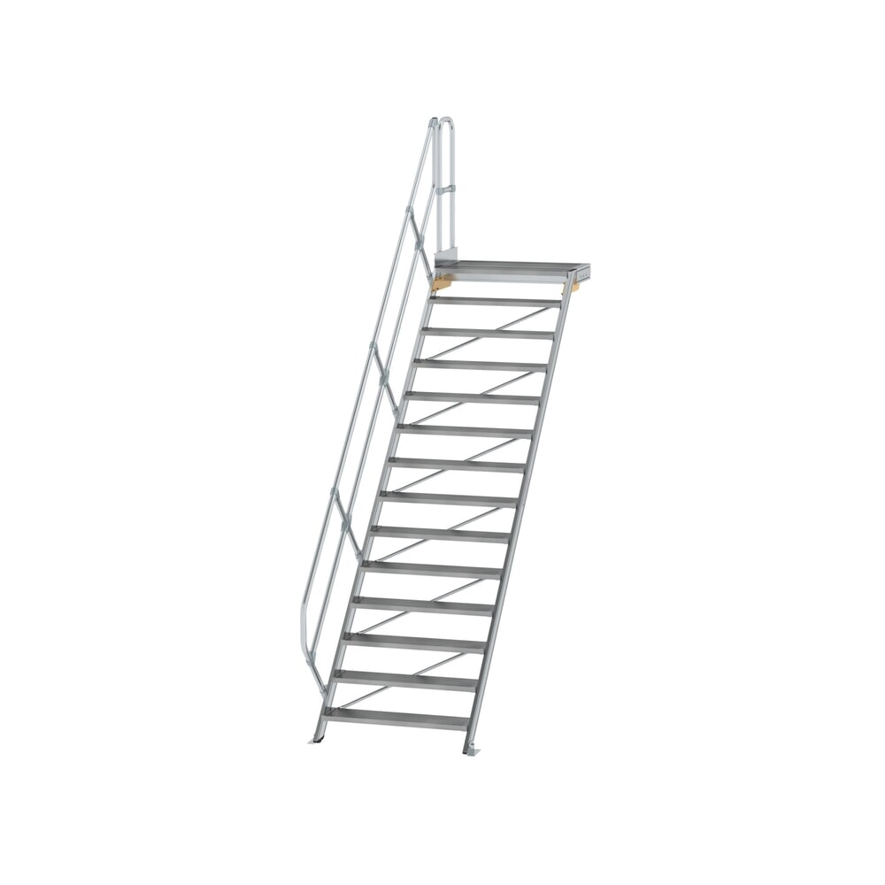 Produktabbildung: Munk Treppe mit Plattform 45° Stufenbreite 1000 mm 14 Stufen Aluminium geriffelt