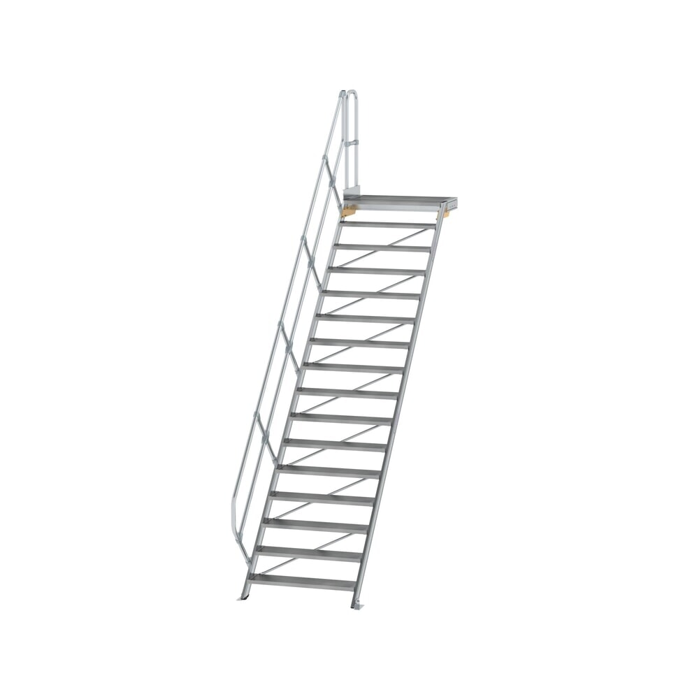 Produktabbildung: Munk Treppe mit Plattform 45° Stufenbreite 1000 mm 16 Stufen Aluminium geriffelt