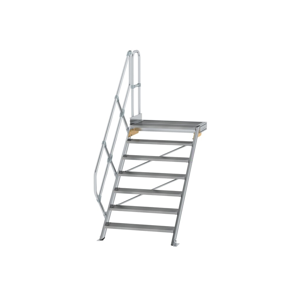Produktabbildung: Munk Treppe mit Plattform 45° Stufenbreite 1000 mm 7 Stufen Aluminium geriffelt