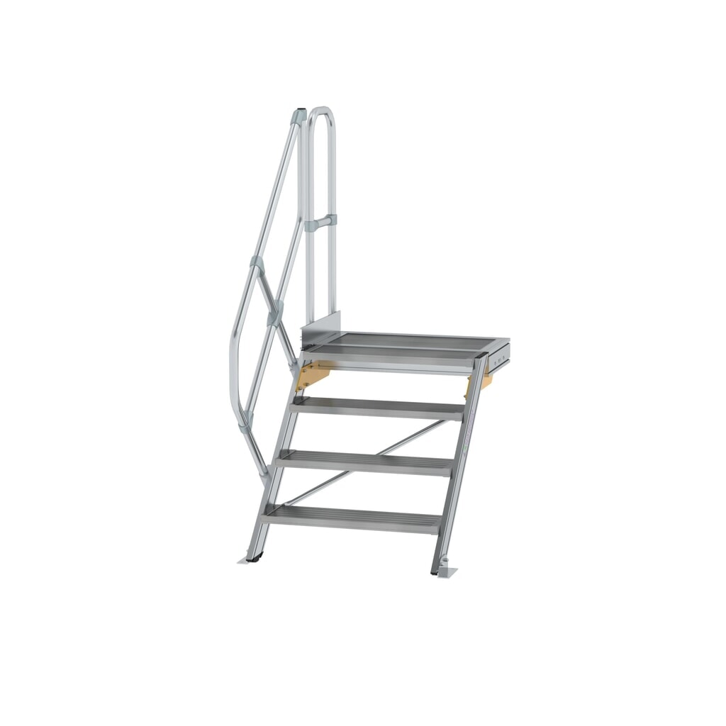 Produktabbildung: Munk Treppe mit Plattform 45° Stufenbreite 800 mm 4 Stufen Aluminium geriffelt