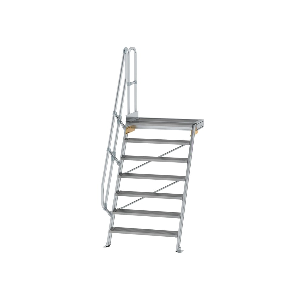 Produktabbildung: Munk Treppe mit Plattform 60° Stufenbreite 1000 mm 7 Stufen Aluminium geriffelt