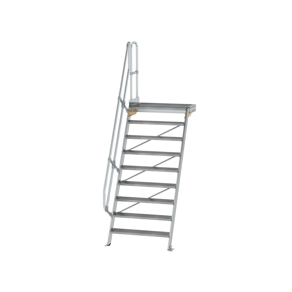 Produktabbildung: Munk Treppe mit Plattform 60° Stufenbreite 1000 mm 9 Stufen Aluminium geriffelt