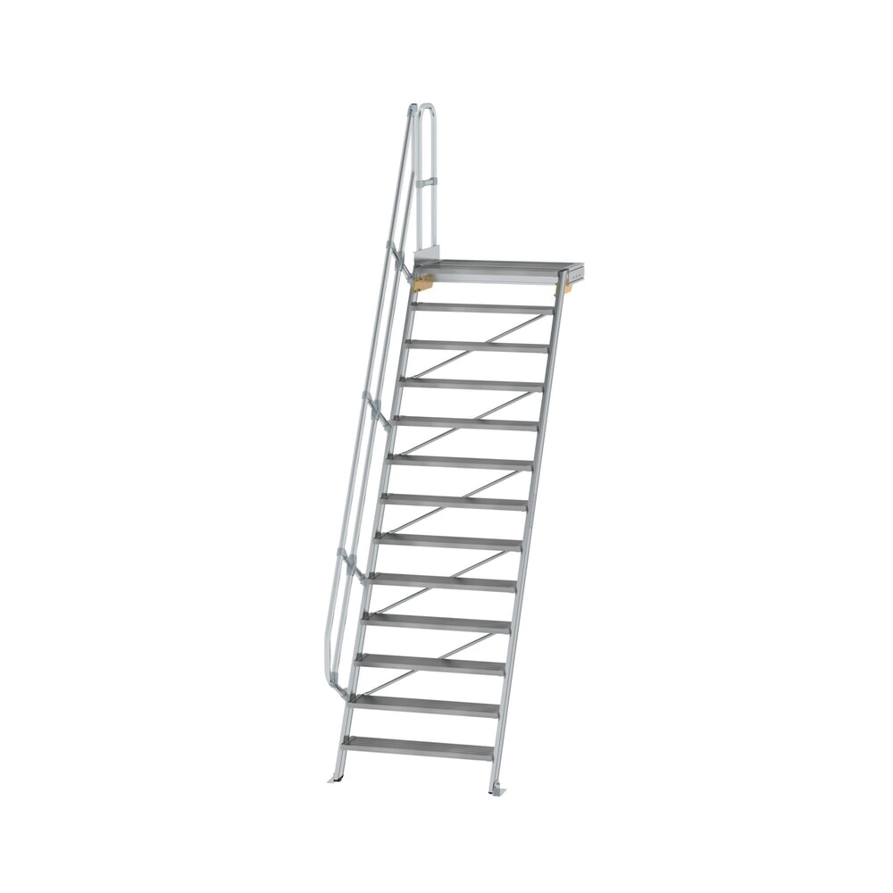 Produktabbildung: Munk Treppe mit Plattform 60° Stufenbreite 1000 mm 13 Stufen Aluminium geriffelt